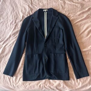 REISS navy blazer deconstructed casual notch lapel patch pockets cotton blend